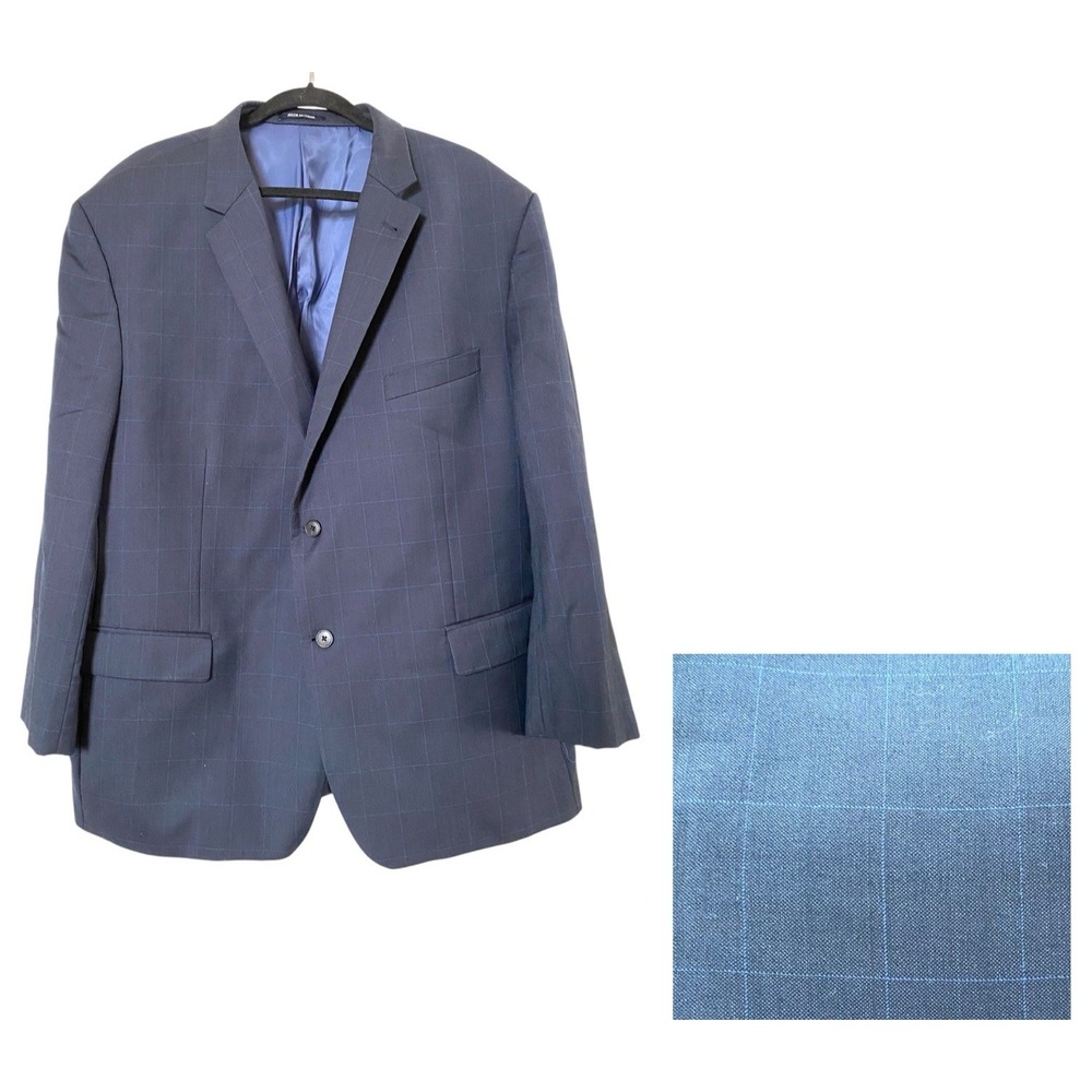 Jos A Banks Mens Navy Blue & Royal Blue Square Print Blazer Size 50R 100% Wool